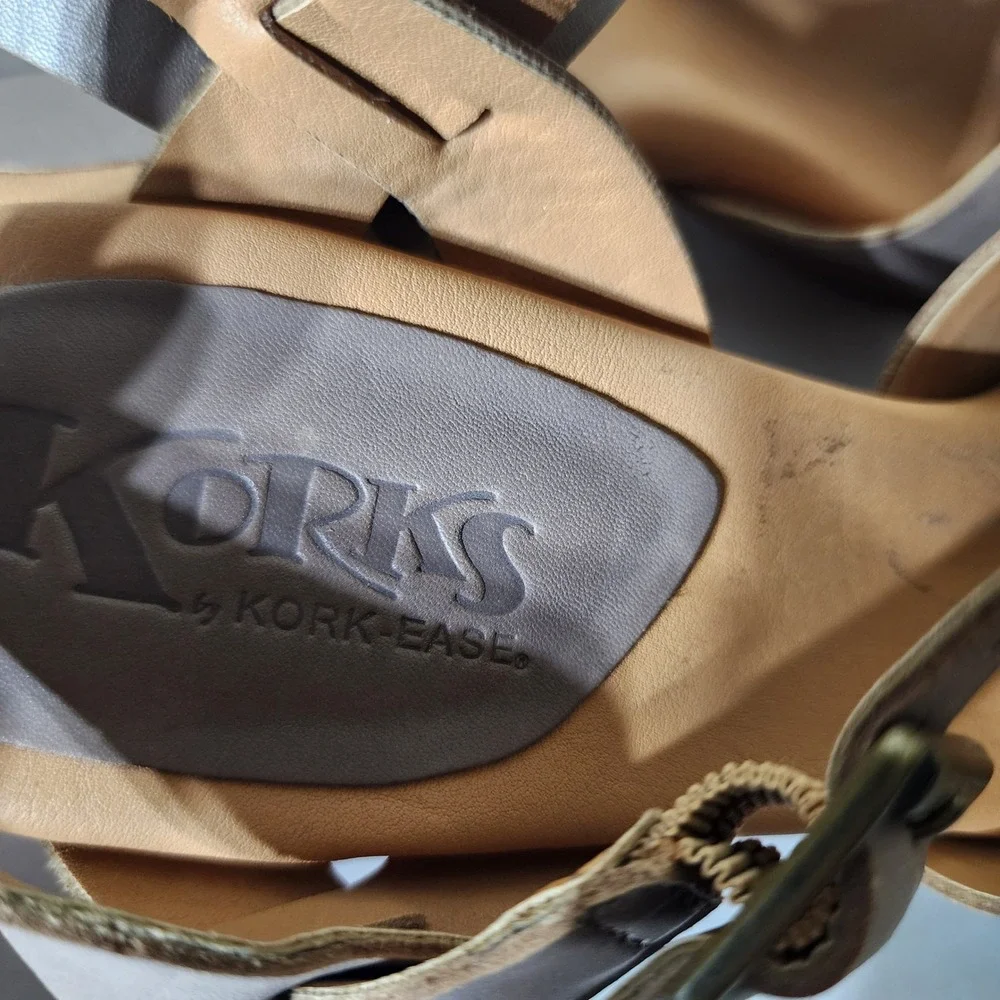 Korks by Kork-Ease Womens Taupe Leather Strappy Cork Wedge Sandals Ankle Strap